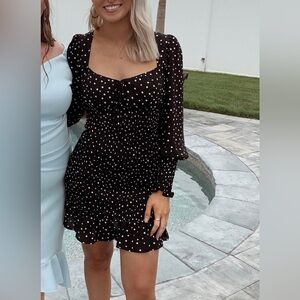 FOREVER 21 | POLKA DOT LONG SLEEVE MINI DRESS | BLACK/WHITE